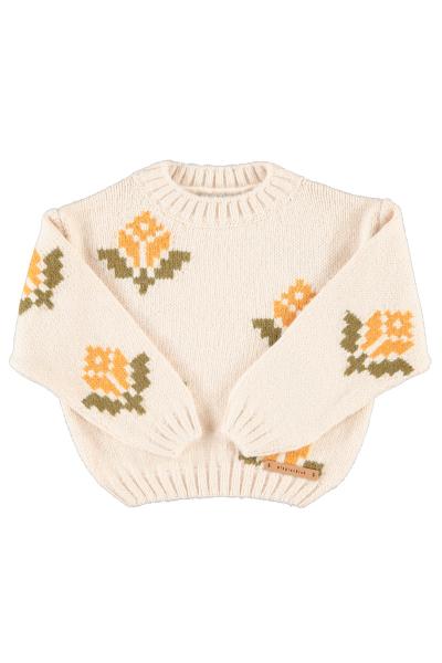 Piupiuchick - Jacquard sweater flowers ecru