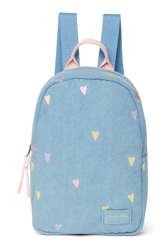 Studio Noos - Denim Mini Backpack Light Blue Hearts