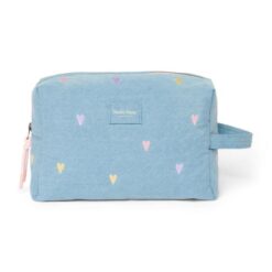 Studio Noos - Denim Toiletry Bag Light Blue Hearts