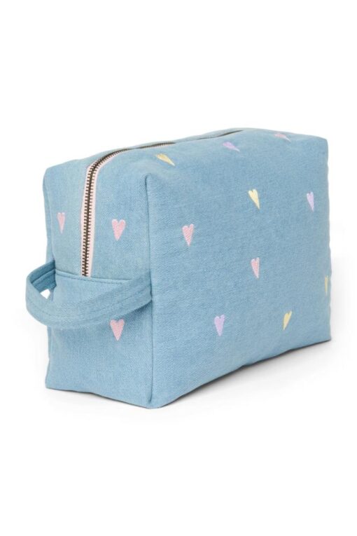 Studio Noos - Denim Toiletry Bag Light Blue Hearts – Bild 4